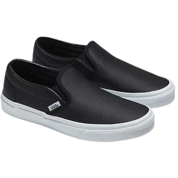 VANS CLASSIC SLIP-ON - Black Perforated Leather Women 8 Men 6.5 - Picture 1 of 16